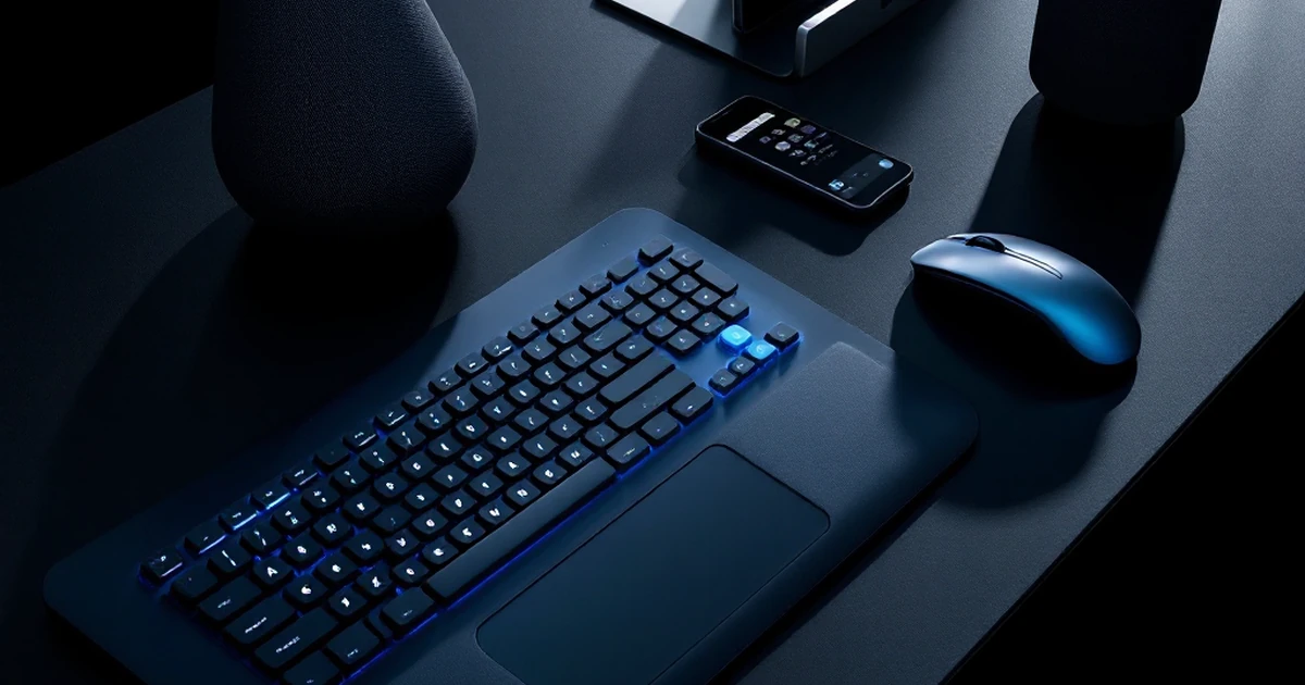 Product photography of AI gadgets on black surface.