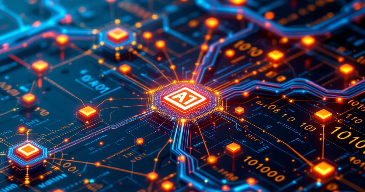 Isometric view of digital networks and data nodes for AI feature comparison.