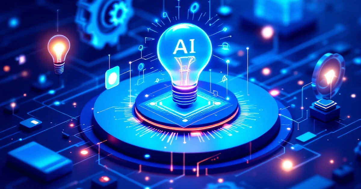 Abstract illustration showing AI-powered writing tools and innovation symbols.