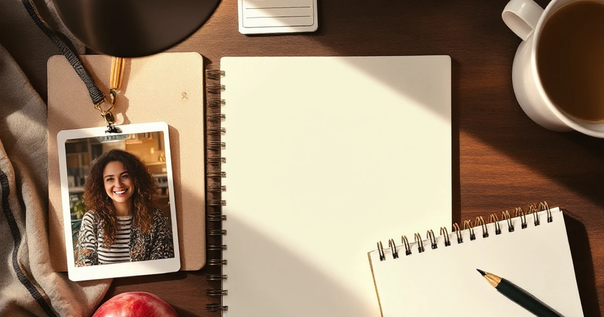 Flat lay of student and writer items on desk.
