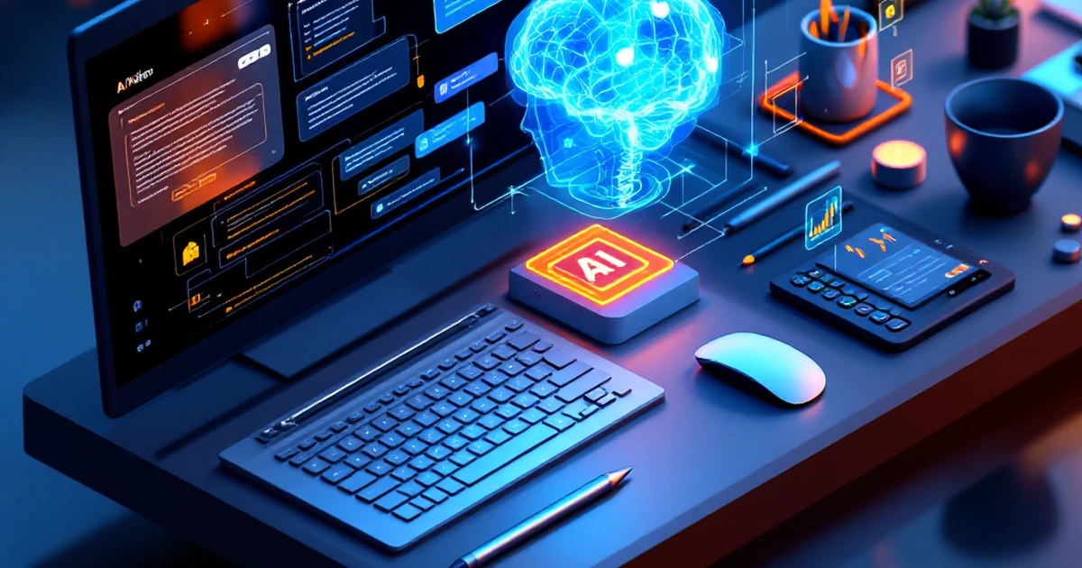 Isometric digital workspace with AI writing tools for the Introduction section.