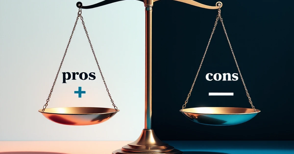 Abstract balance of pros and cons with plus and minus icons.