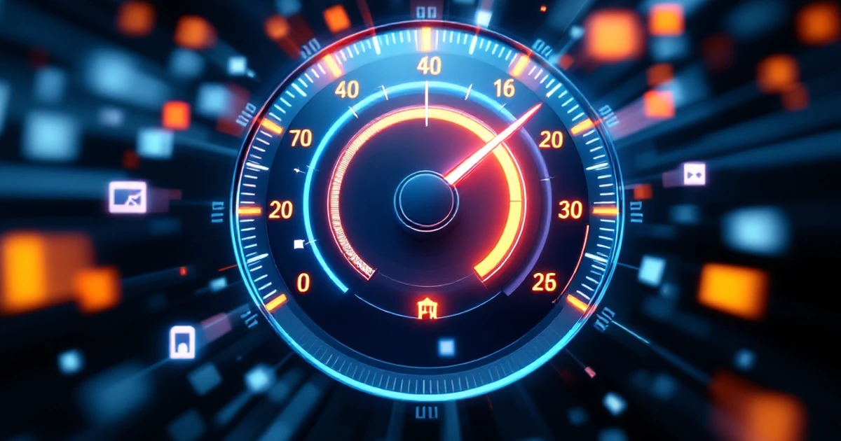 Abstract speedometer with task and reminder icons.