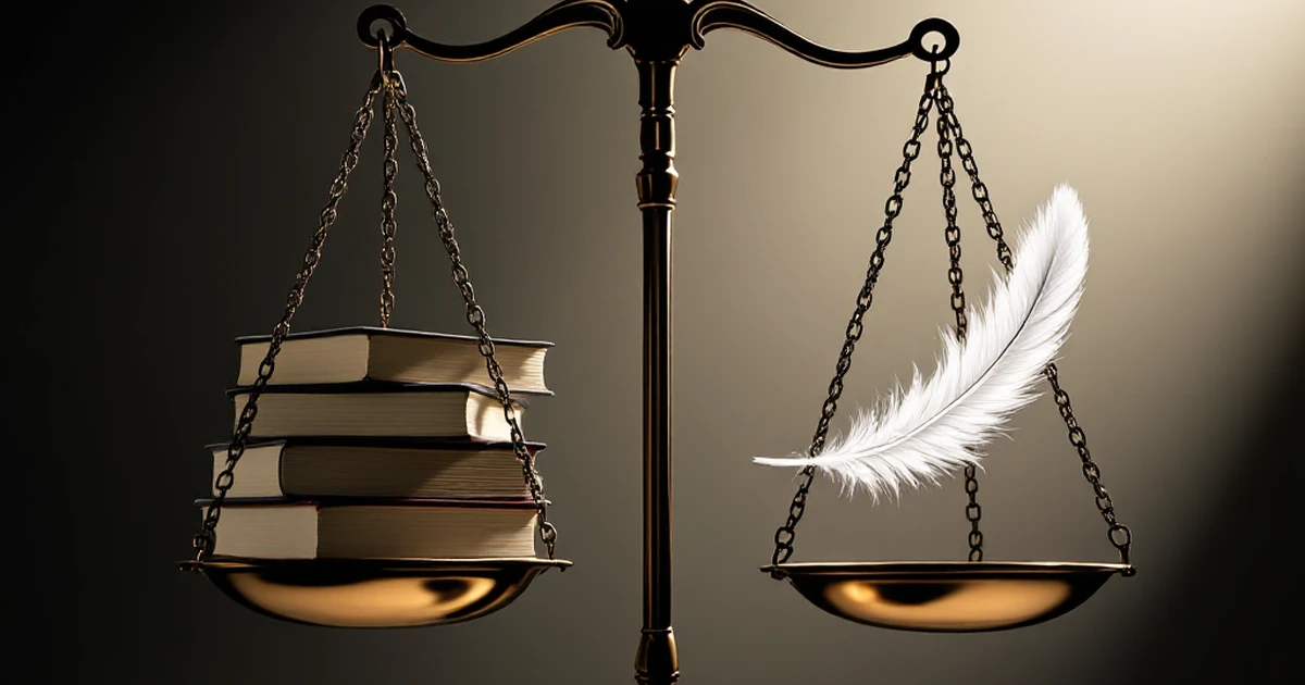Abstract image of balancing scales with books and a feather.