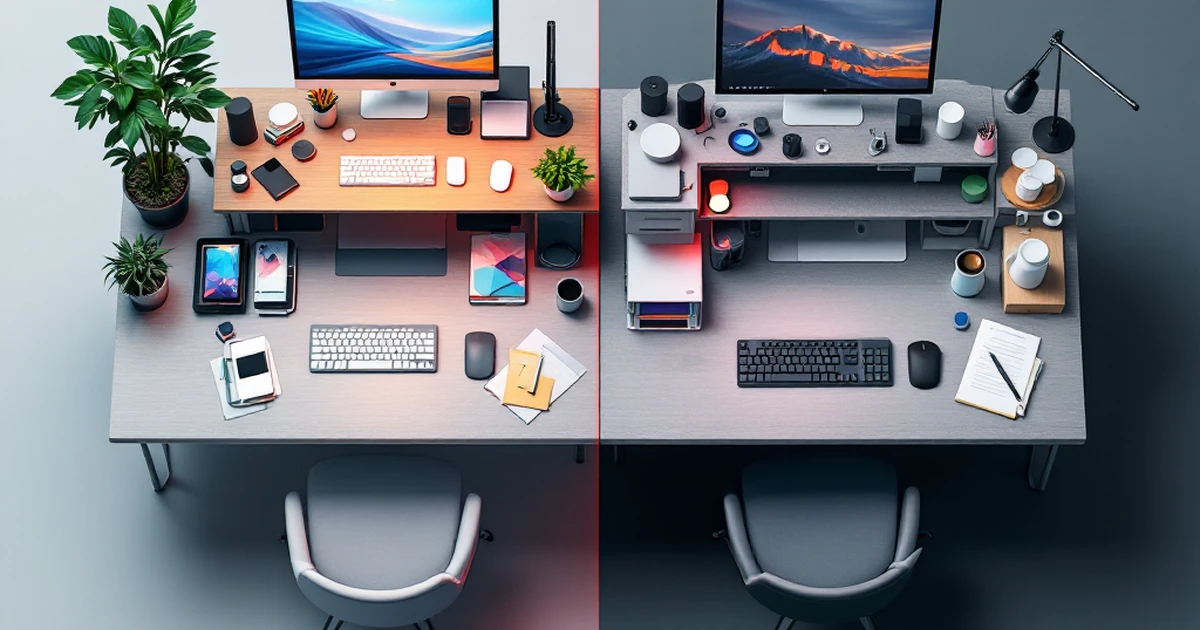 Isometric view showing workspaces for quick and long-term freelance tasks.
