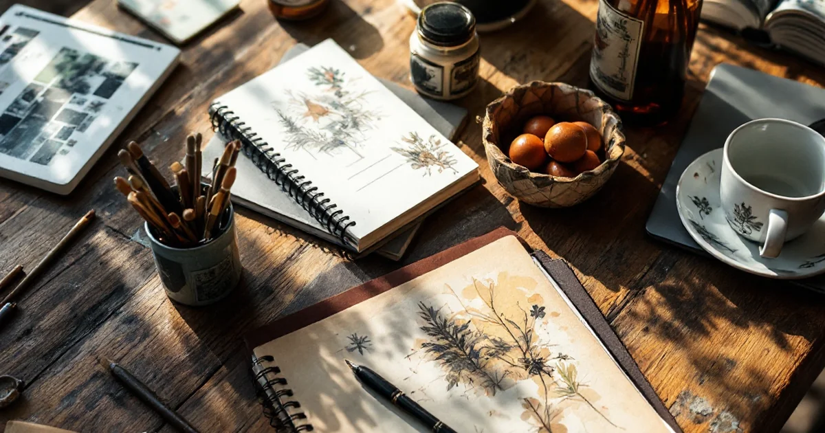 Creative workspace with art supplies