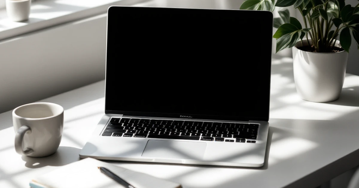 Workspace setup with laptop and notepad for blogging.