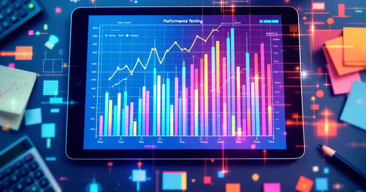 Abstract representation of performance testing with graphs and charts.