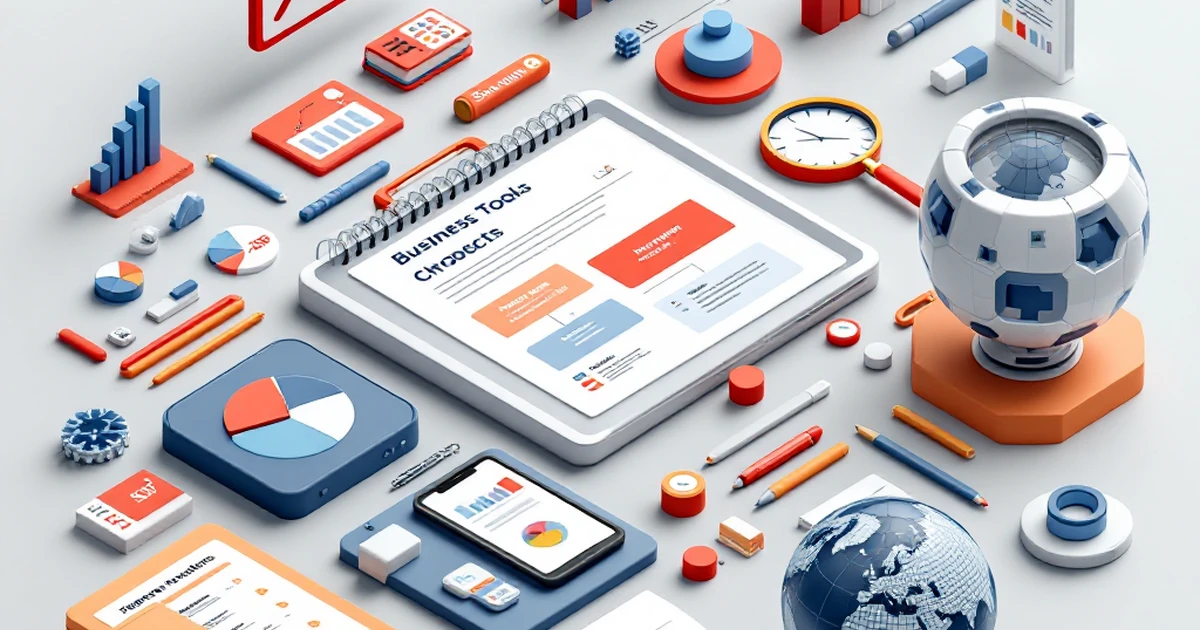 Business tools for choosing SEO products with flow charts and globe.