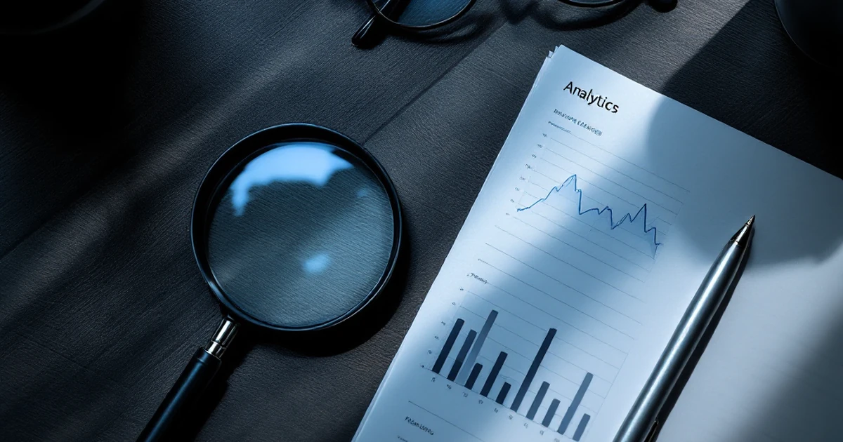 Digital analytics tools with magnifying glass and graphs.