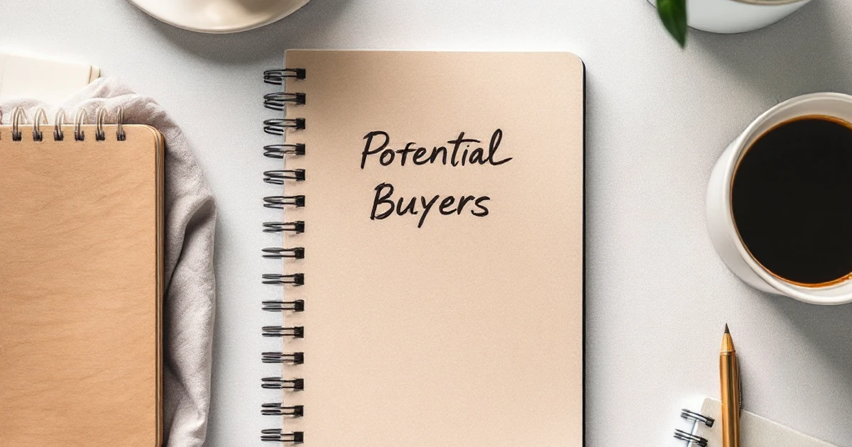 Flat lay of business items with notebook and coffee cup.