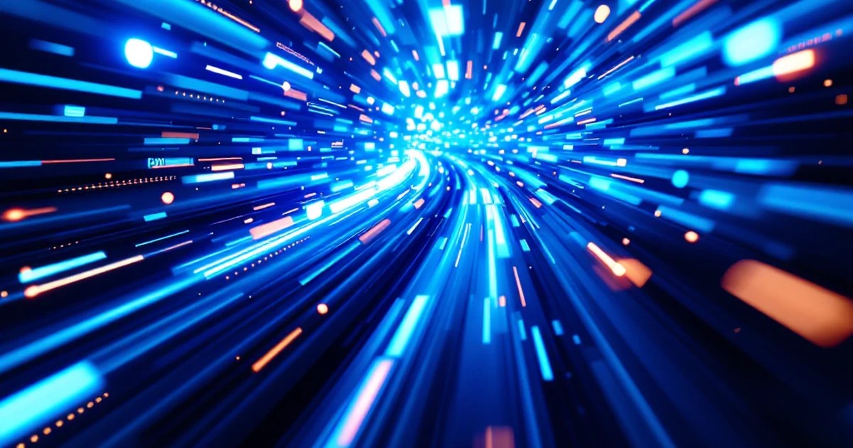 Abstract image with swirling lights representing AI speed and efficiency.