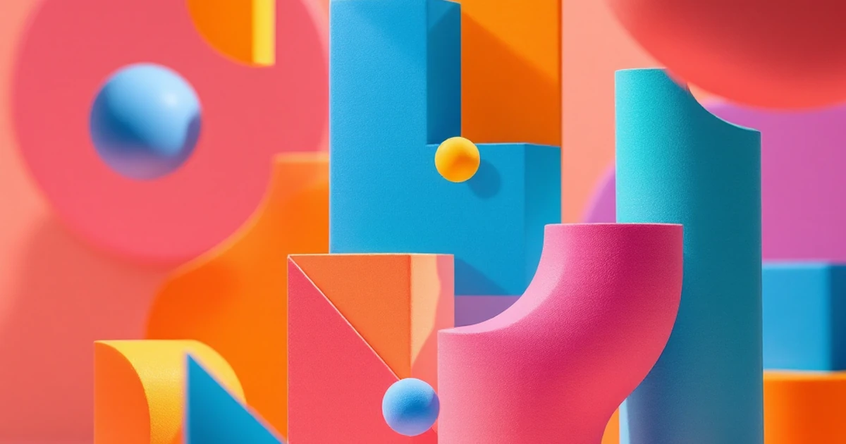 Abstract geometric shapes representing Mangools tools like KWFinder and SERPWatcher.