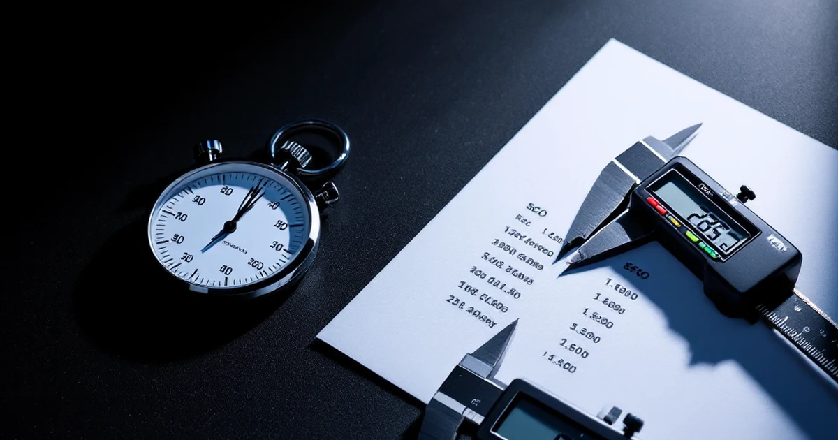 Performance testing tools like stopwatch and ruler on dark background.