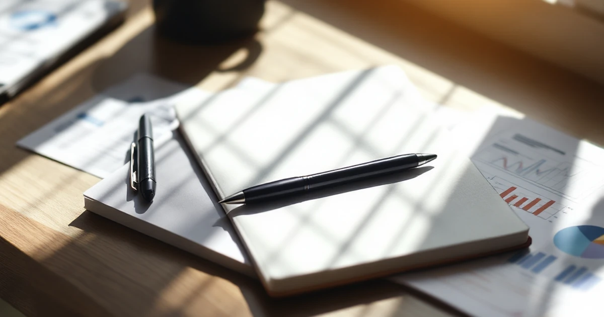 Workspace with notepad, pen, and graphs for website optimization.