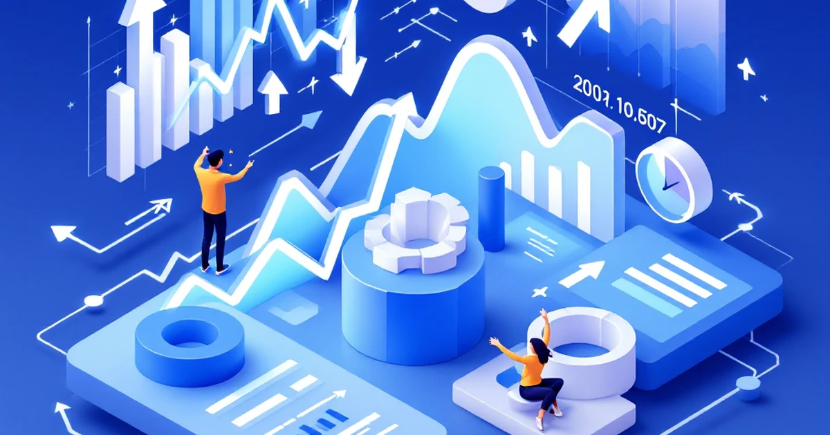 Isometric view of data trends and charts showing growth.