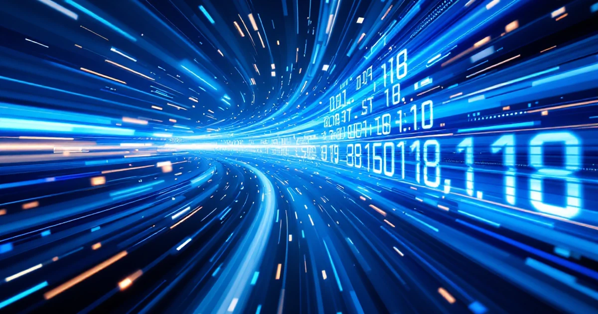 Abstract image showing flowing lines and numbers representing data speed and accuracy.
