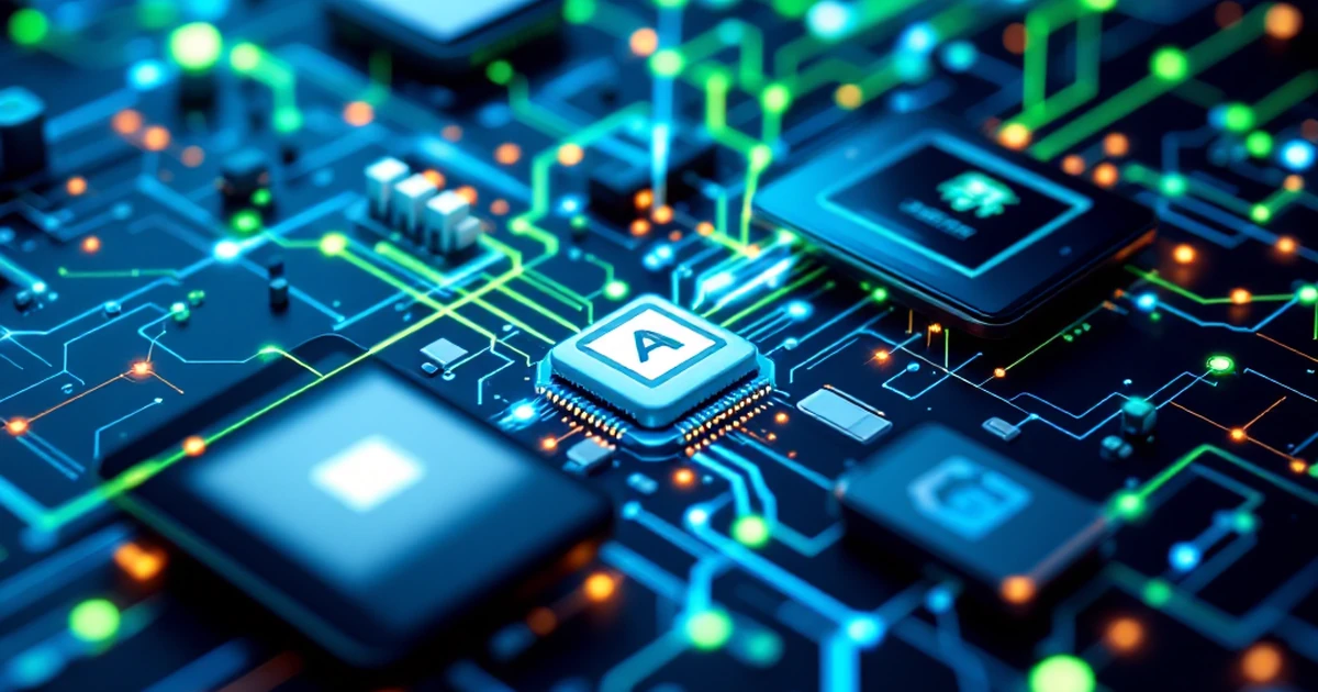 Abstract image of internet-connected devices representing AI tools for content marketing.