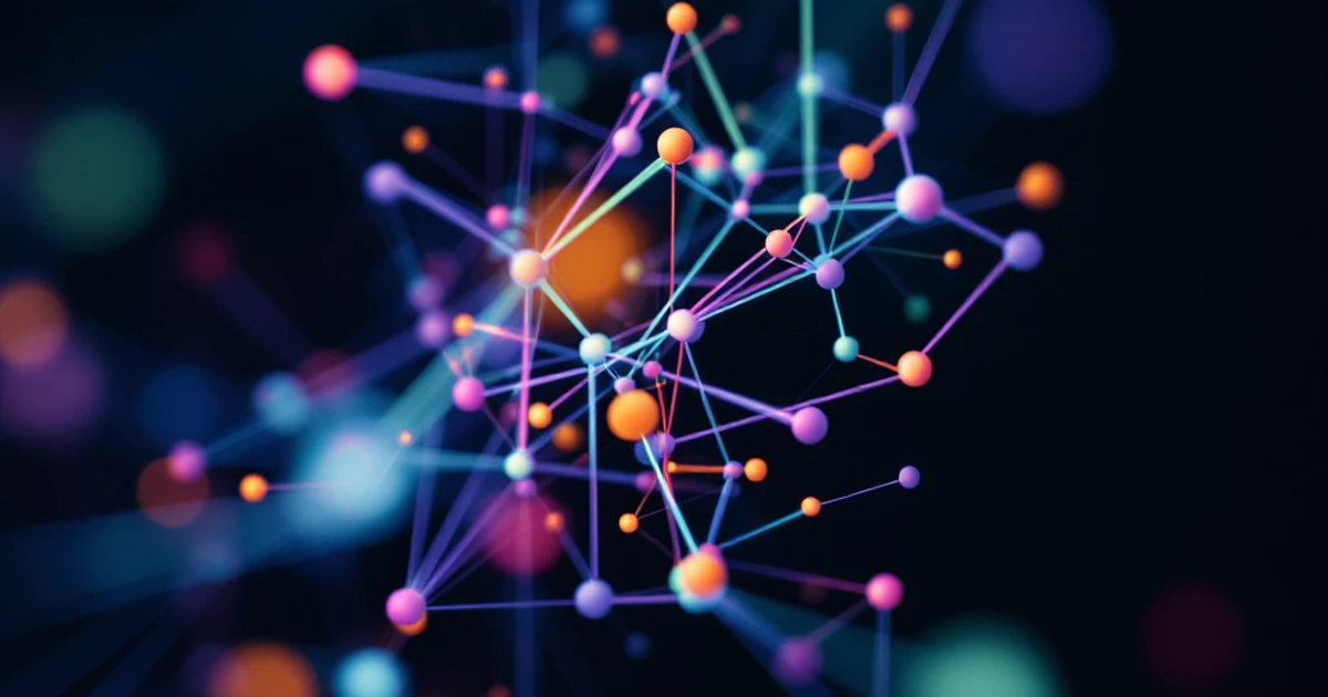 Abstract image of keywords and links with interconnected lines.