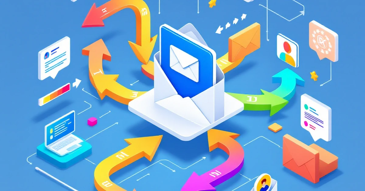 Isometric view of automated email workflow and segmentation tools.