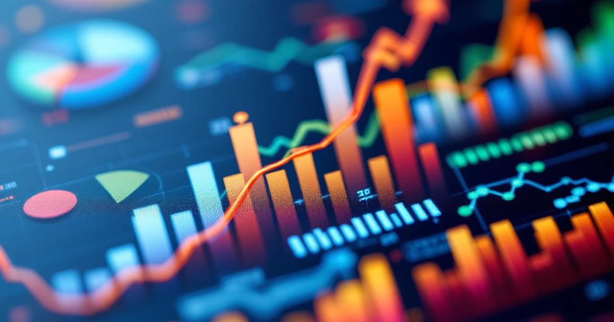 Close-up of analytics charts and graphs with upward trends.