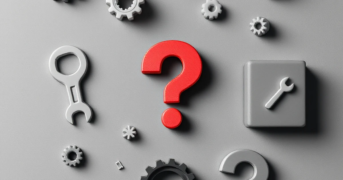 Troubleshooting icons on a grey surface.