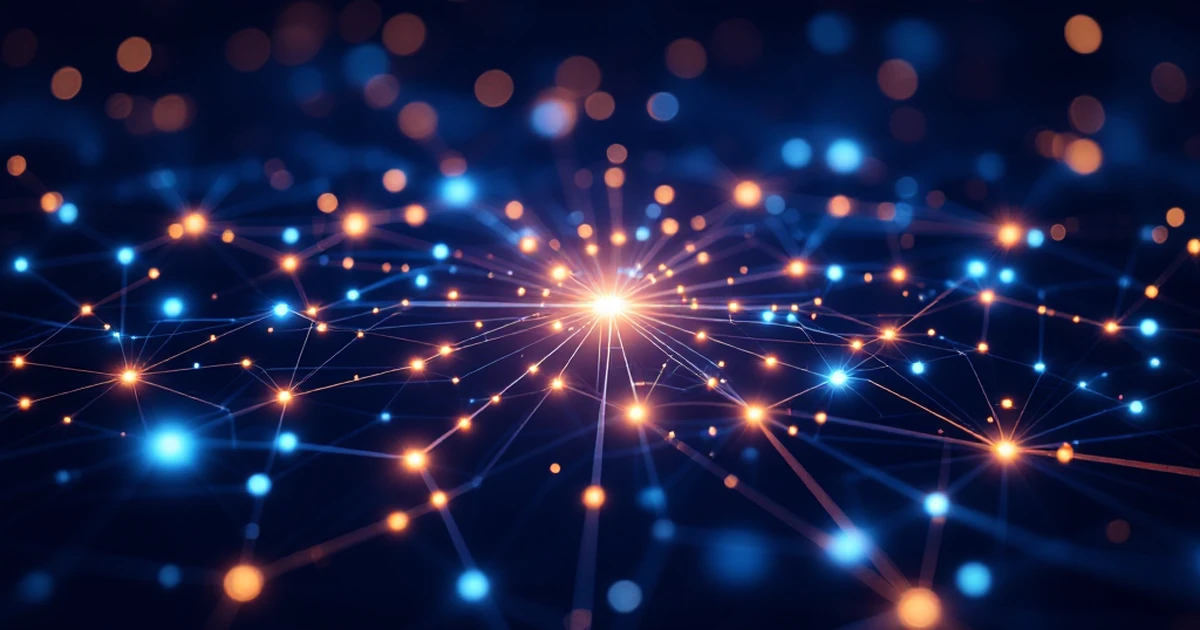 Abstract image of digital nodes and glowing pathways symbolizing connectivity.