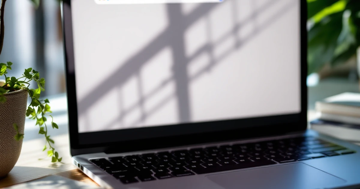 Workspace setup for online research with laptop, SEO books, and a plant.