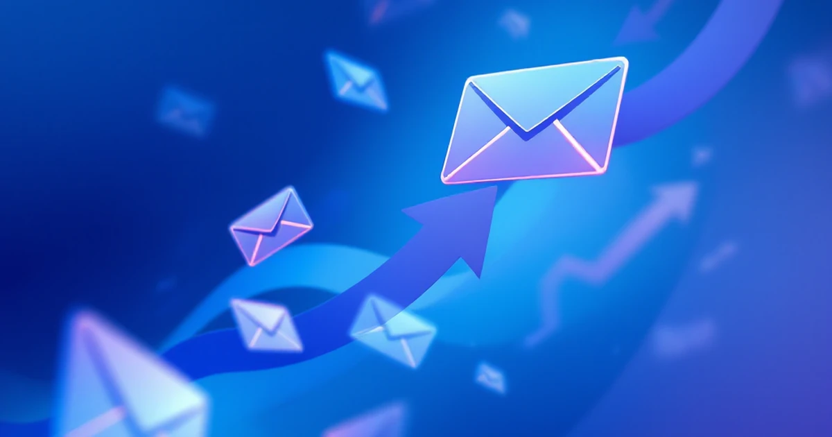 Abstract representation of troubleshooting with email icons and arrows.