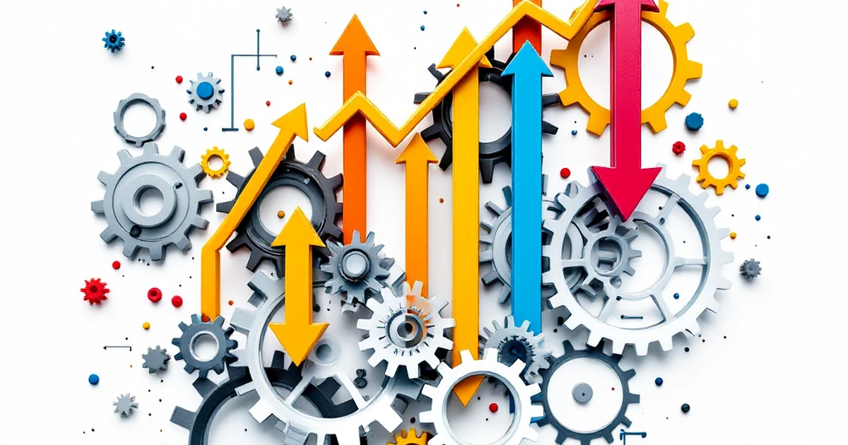 Abstract image of interlocking gears and arrows symbolizing productivity.