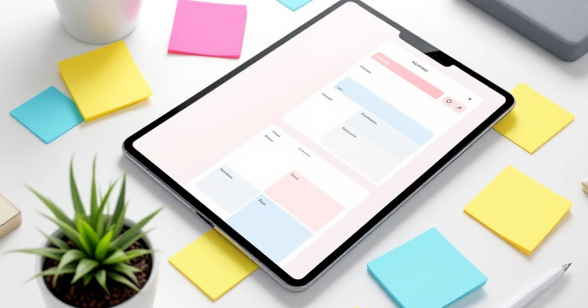 Isometric view of a digital planner app interface on a tablet.
