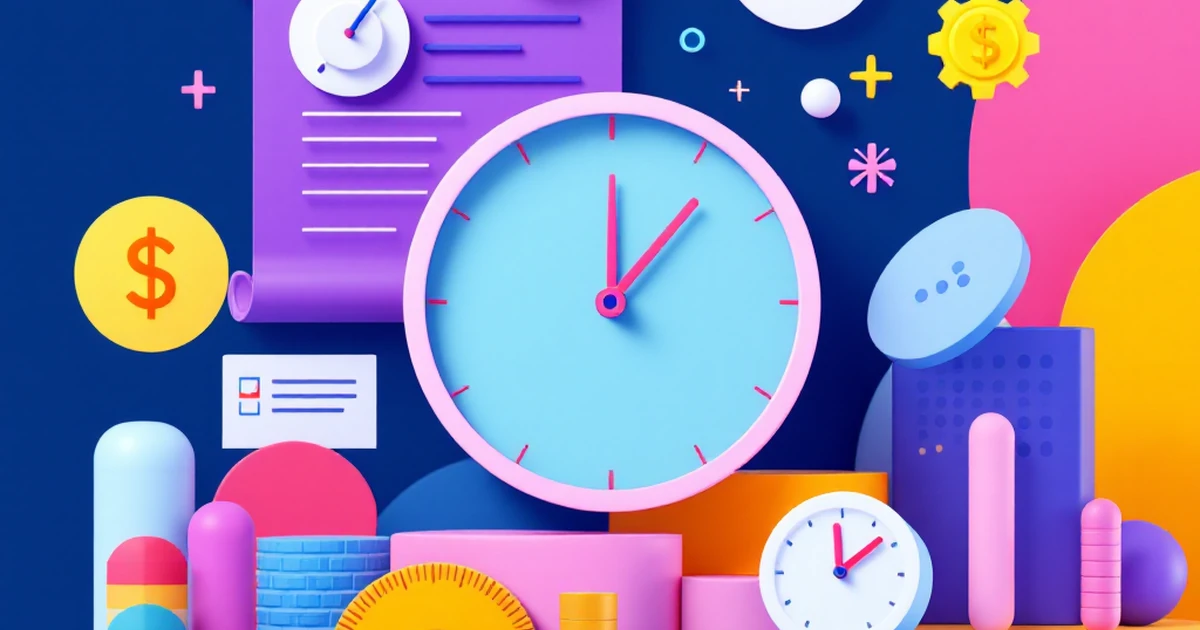Abstract illustration of budget-friendly time management tools with geometric shapes.