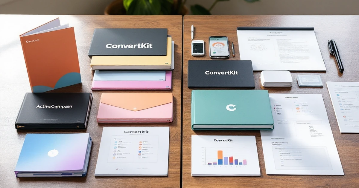 Workspace setup showing a comparison of ActiveCampaign and ConvertKit materials.