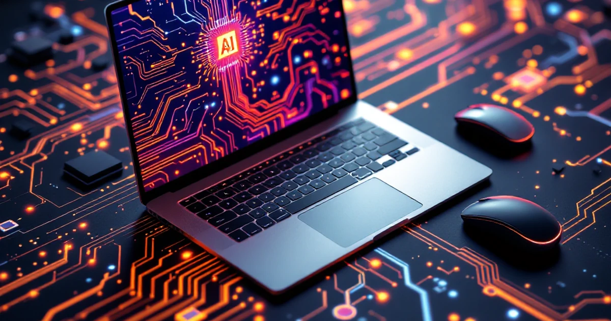 High-performance computer essentials with abstract circuit patterns.