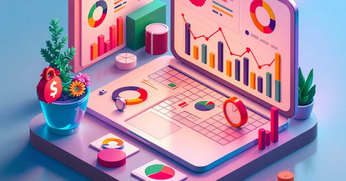 Isometric view of keyword research tools with charts and graphs for Semrush, Ahrefs, and Mangools.