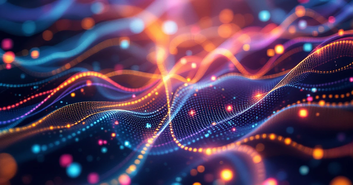 Abstract image of SEO tools with lines and digital waves representing keywords and backlinks.