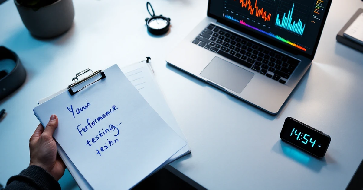 Performance testing setup with graphs and stopwatch.