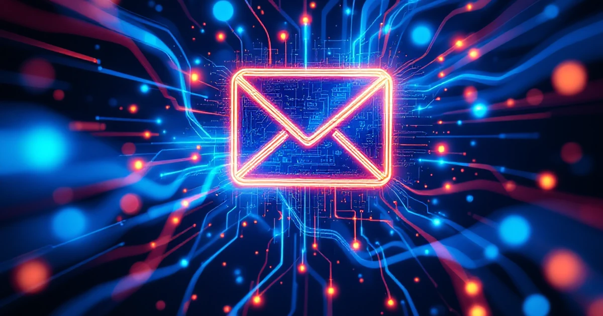 Abstract design representing troubleshooting email issues with digital symbols.