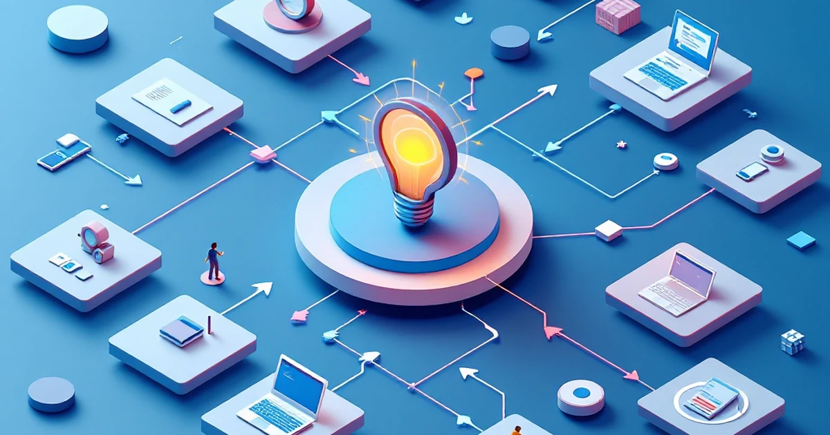 Isometric diagram of workflow showing task assignments and connections.