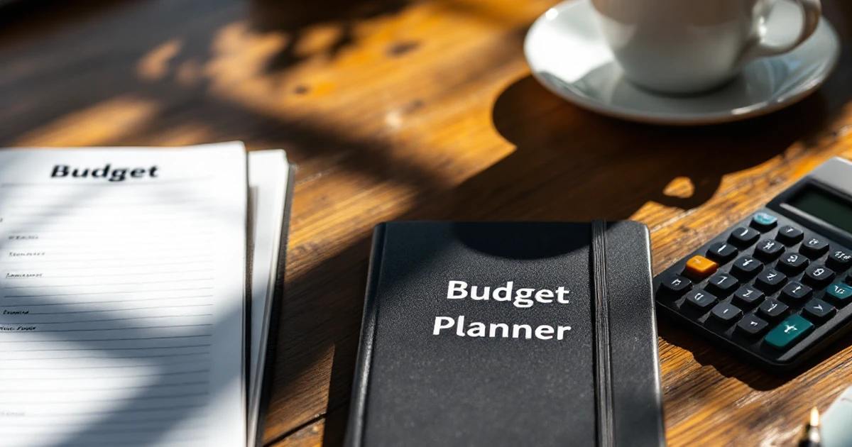 Web hosting tools with a budget planner and calculator on a table.