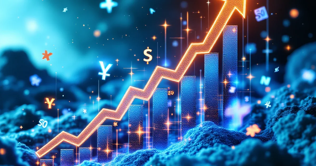 Abstract visualization of SEO growth with arrows and digital graphs.