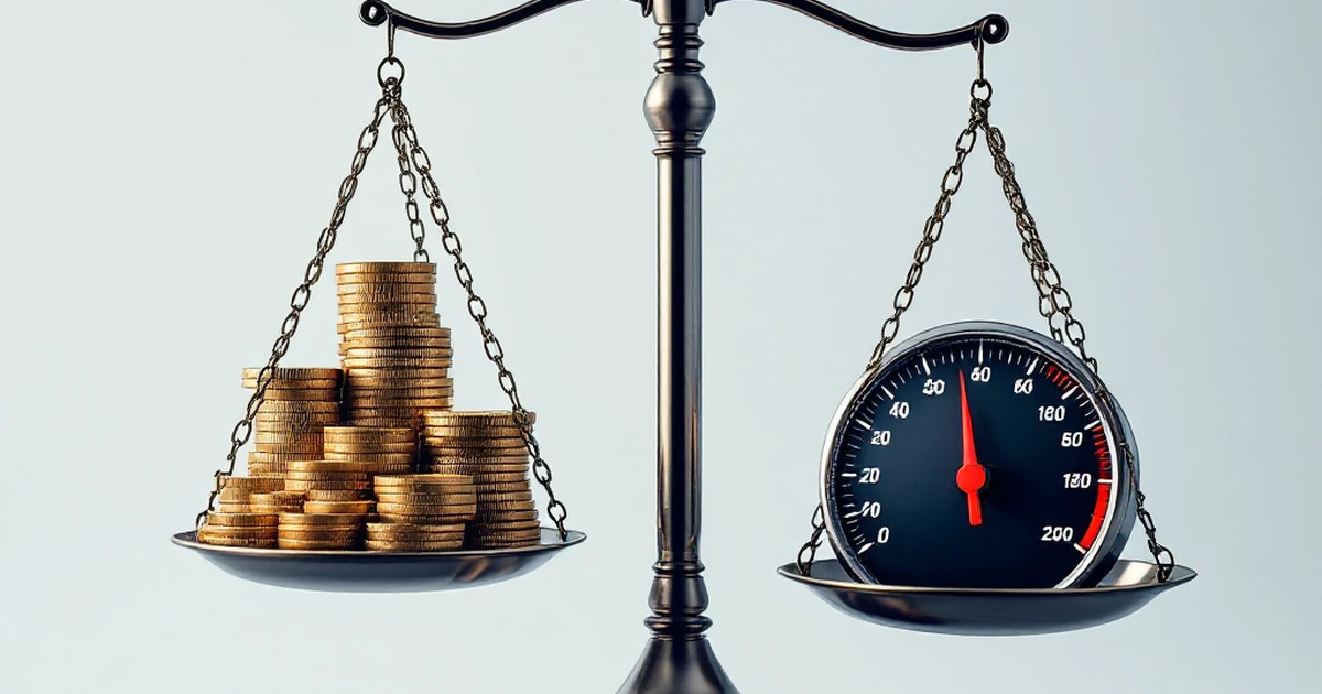 Editorial image of a scale balancing cost and performance for hosting decisions.