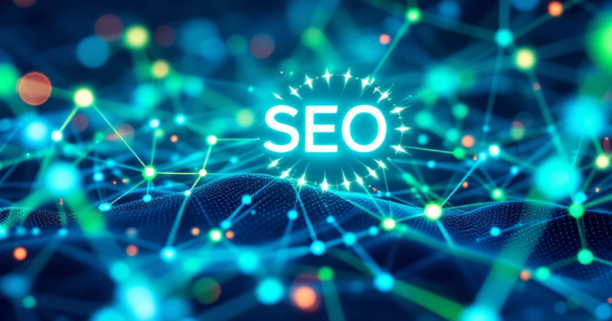 Abstract illustration of interconnected nodes representing SEO concepts.