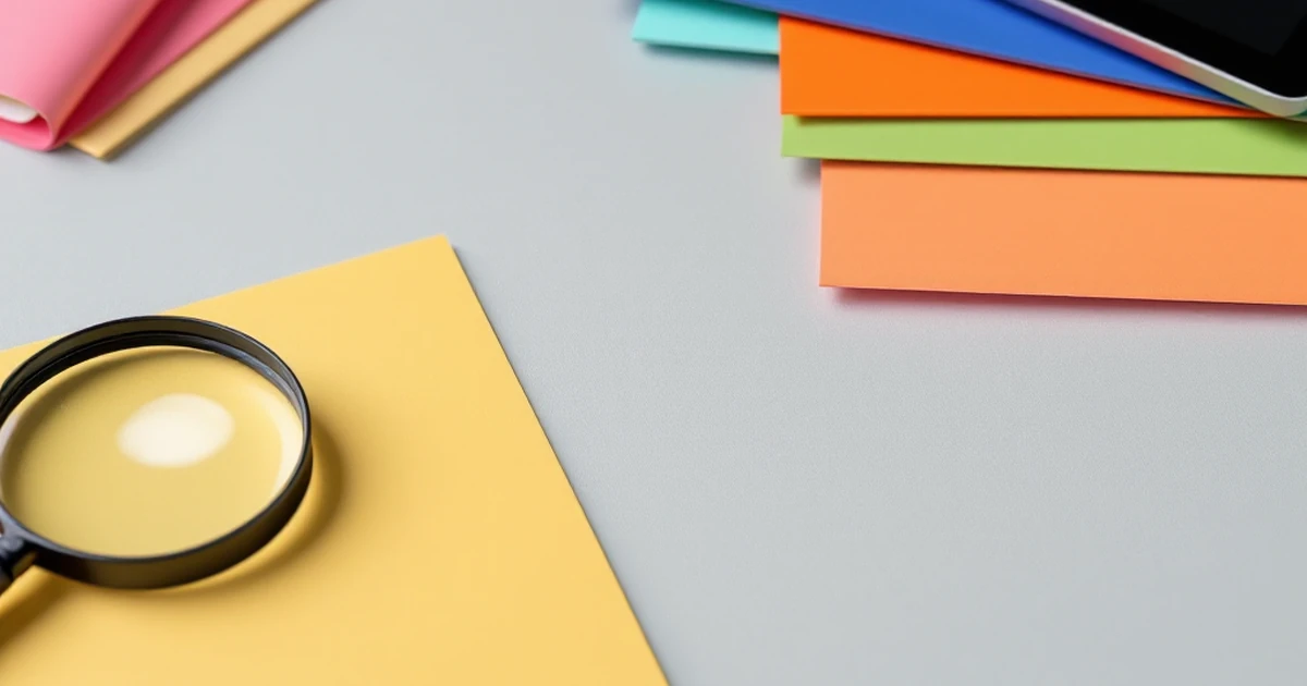 Email setup tools with folders and magnifying glass on gray surface.