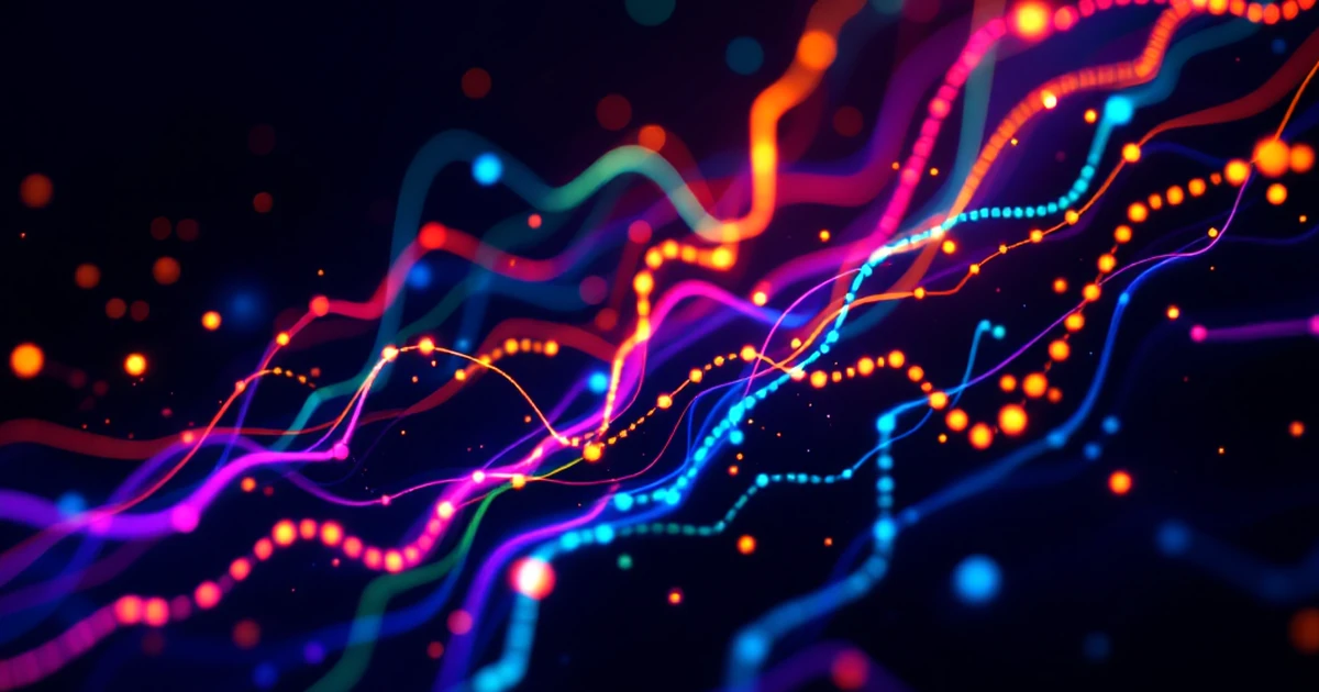 Abstract image of colorful data streams and graphs representing keyword data.
