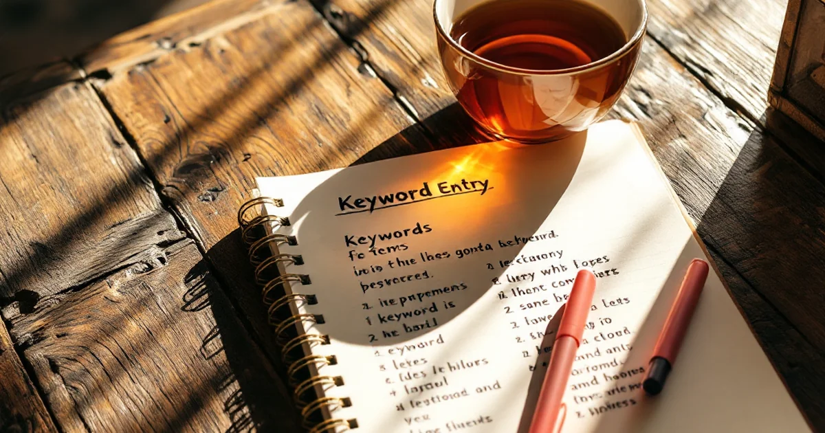 Editorial image of notebook and highlighters for keyword brainstorming.