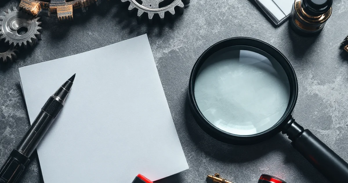 Troubleshooting tools for email marketing like magnifying glass and gears.