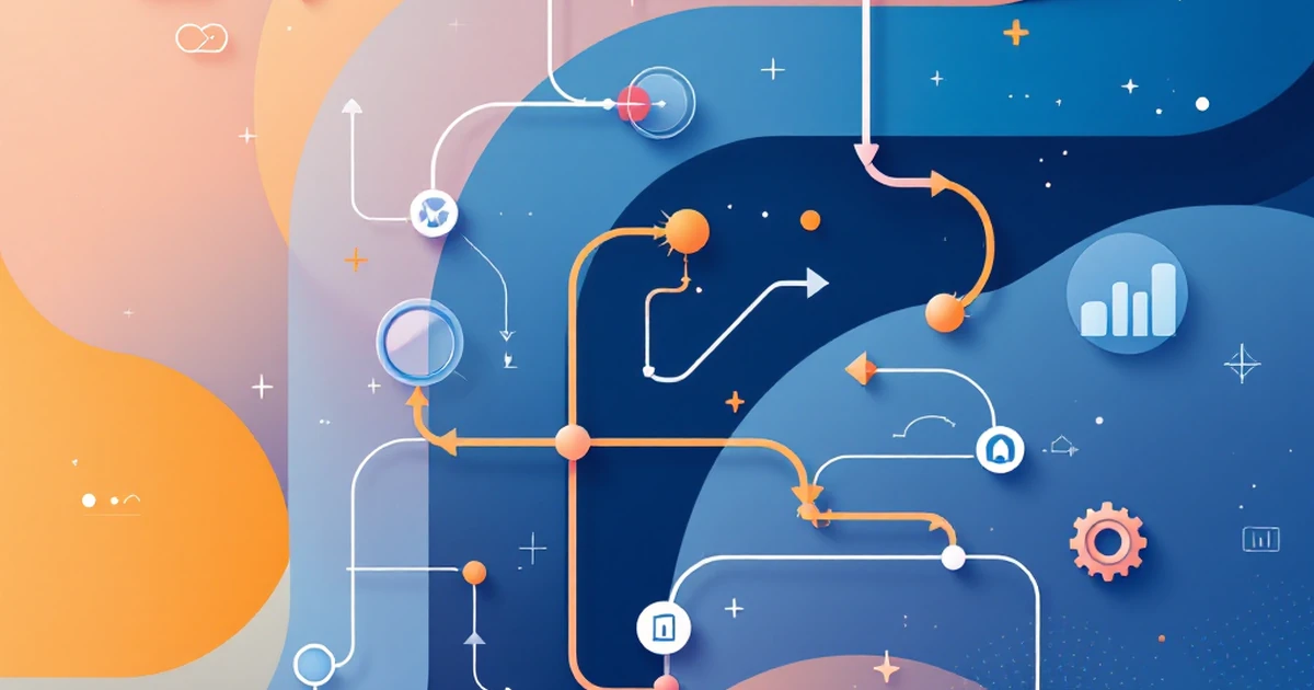 Abstract illustration of a step-by-step guide with arrows and icons.