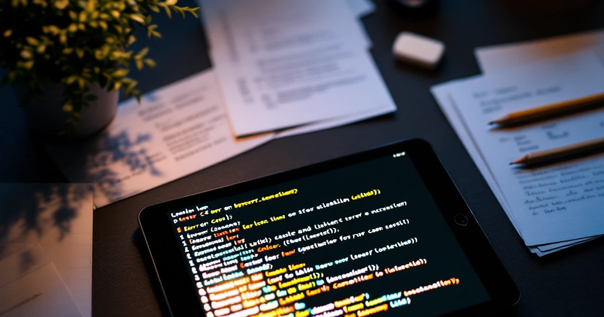 Desk with notes and tablet displaying error codes for troubleshooting.