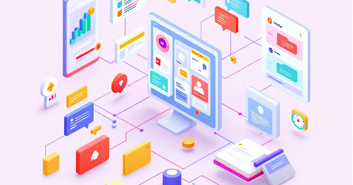 Isometric view of task management tools like Todoist and Trello.